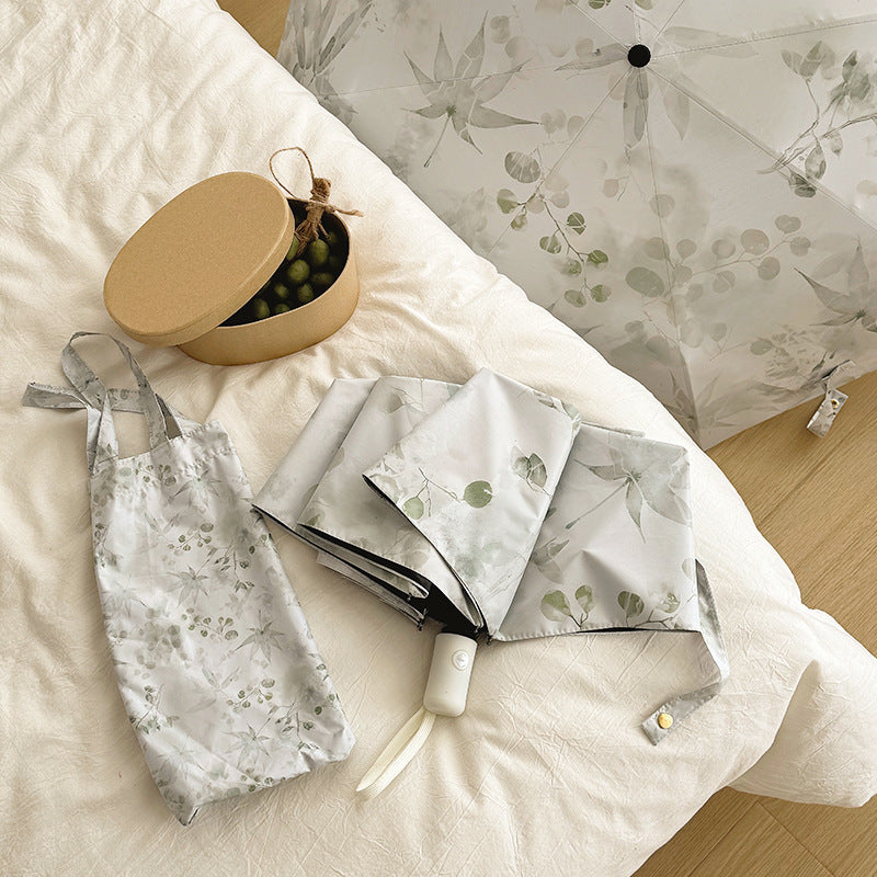 Women's Foldable Umbrella with Elegant Botanical Pattern Bowlift