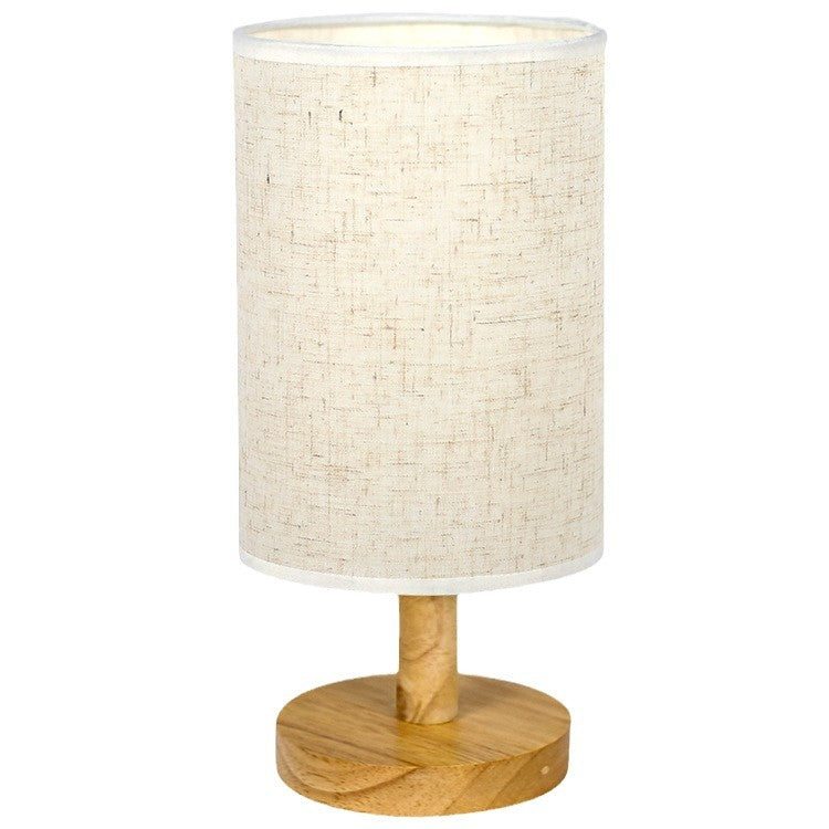 Decorative Cylindrical Fabric Shade Table Lamp with Wooden Base and Mosaic Texture Bowlift