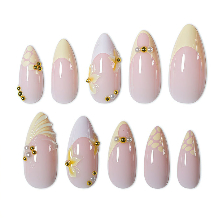 Elegant Natural Floral Press-On Nail Art Bowlift
