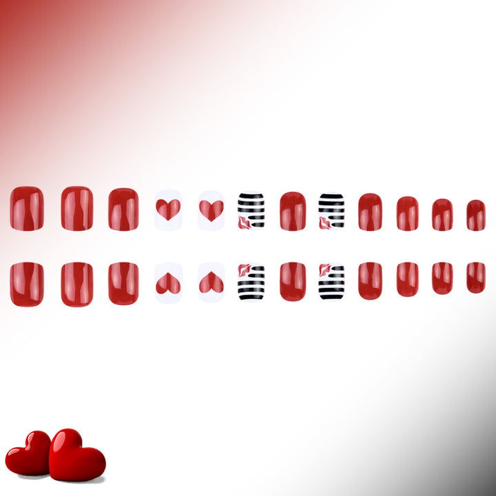 Artistic Heart-Themed Press-On Nail Art Bowlift