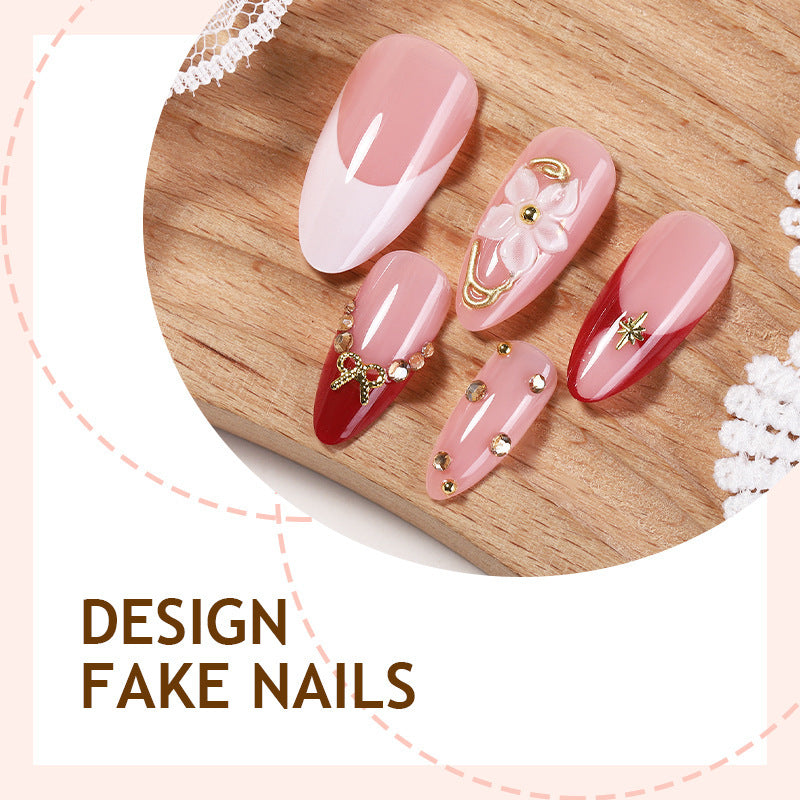 Artificial nail set with floral and glamorous accents Bowlift 1789119024
