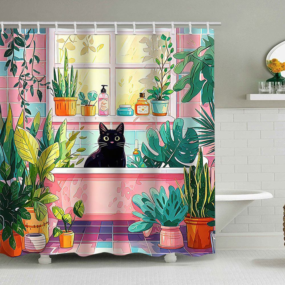 Cat-Themed Bathroom Shower Curtain Bowlift