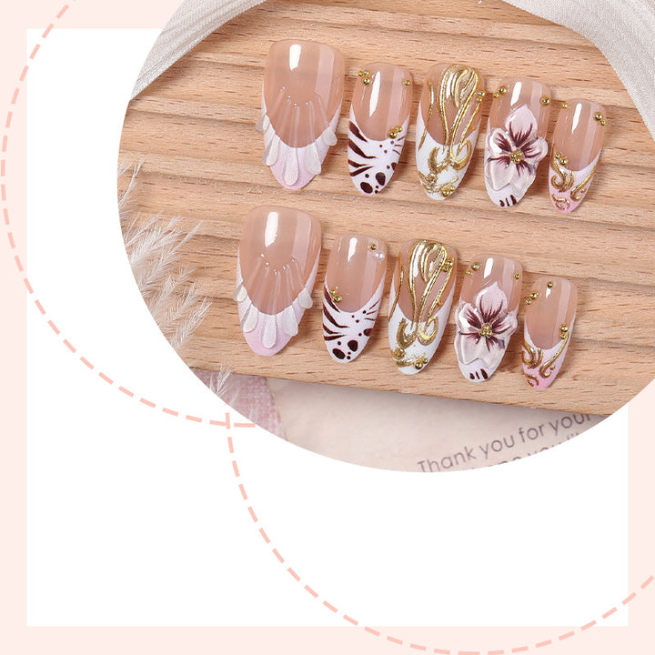 Elegant Floral Themed Press-On Nail Art Bowlift
