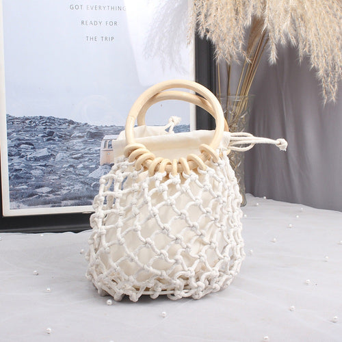 Macrame Carrying Bag with Wooden Handles Bowlift