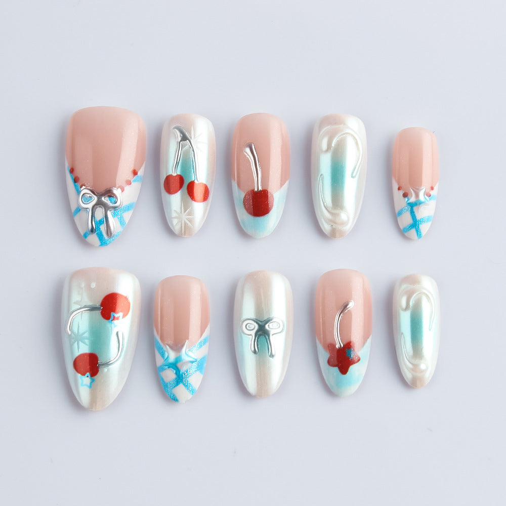 Decorative Cherry-Themed Press-On Nails Bowlift