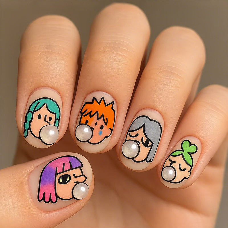 Cartoon-Themed Press-On Nail Art Set Bowlift