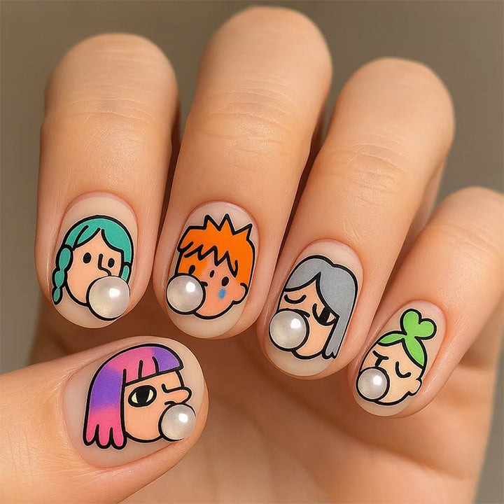Cartoon-Themed Press-On Nail Art Set Bowlift