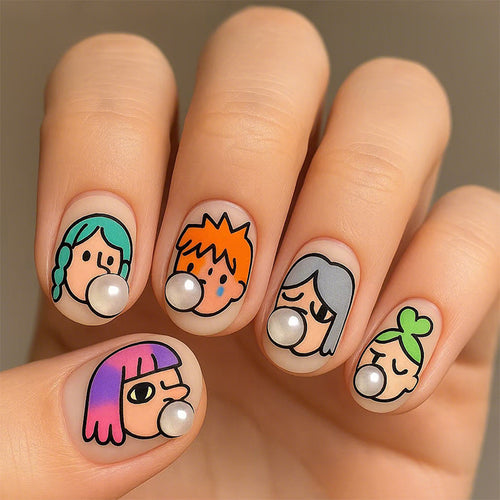 Cartoon-Themed Press-On Nail Art Set Bowlift
