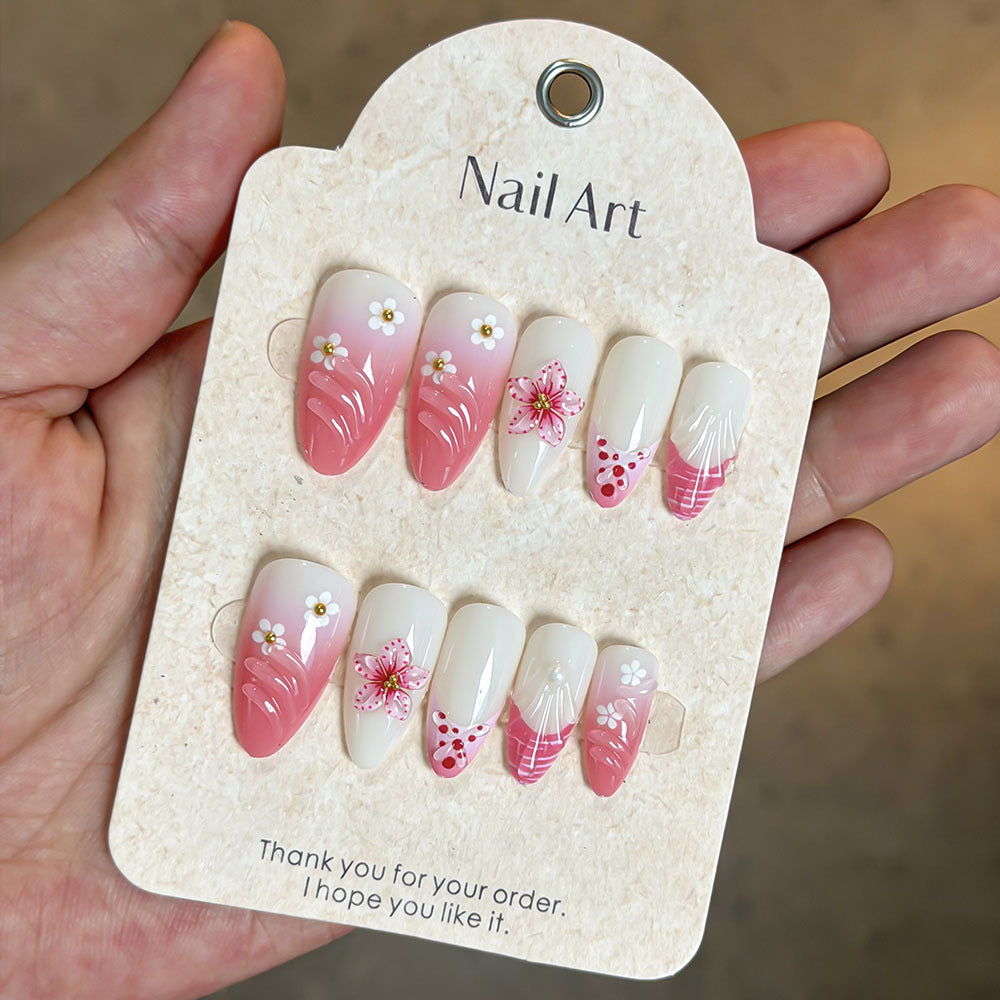 Artistic Floral Press-On Nail Set Bowlift
