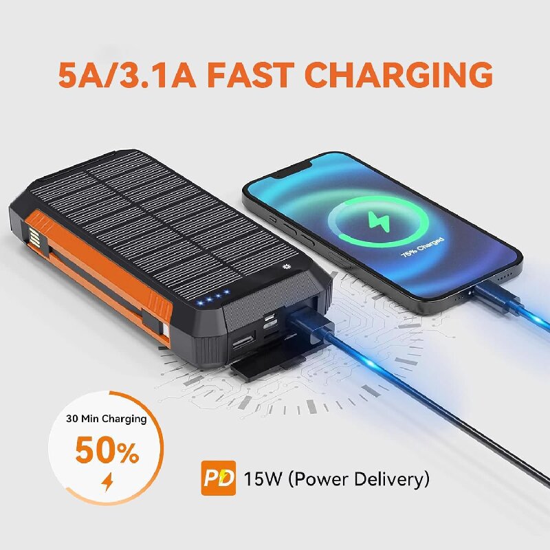 Robust Solar Power Bank with Multifunctional Charging Port Bowlift