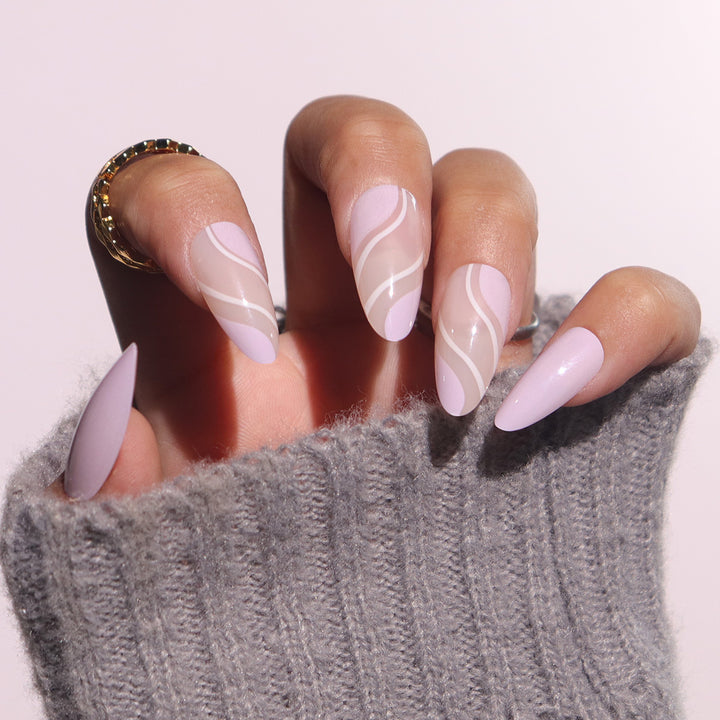 Elegant Stiletto Press-On Nails with Artistic Swirl Design Bowlift