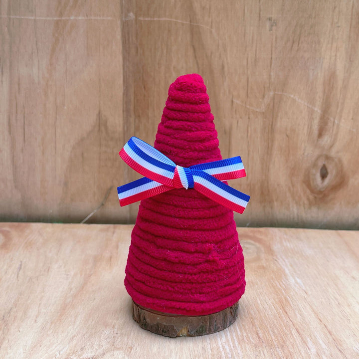 Unisex decorative table top Christmas tree made of felt and knitted structure with star appliqués Bowlift