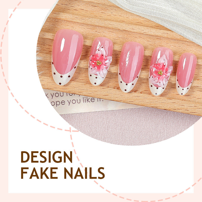 Artificial nail set with delicate flower and glitter pattern Bowlift