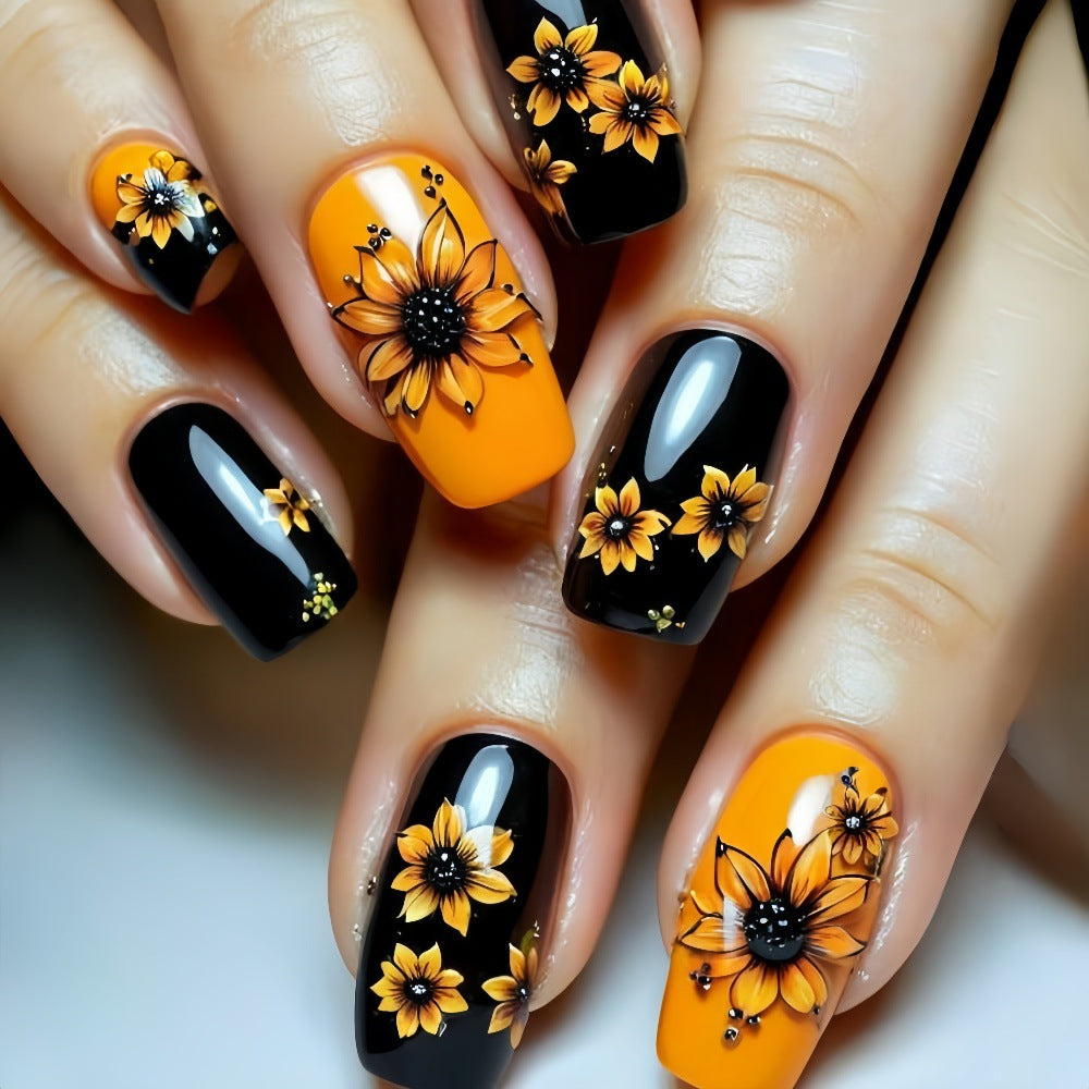 Artificial nails in floral design with sunflower motif Bowlift