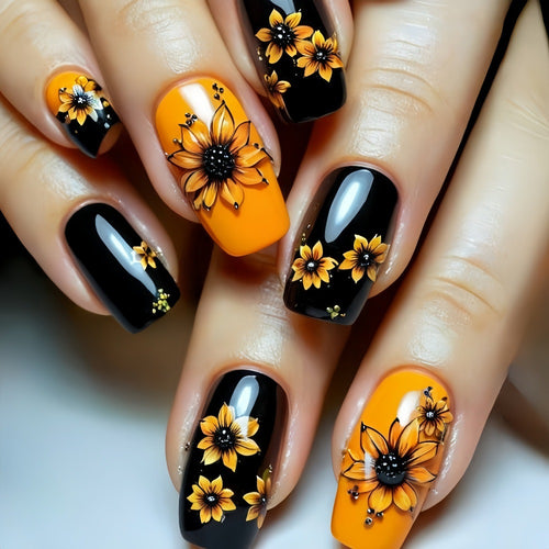 Artificial nails in floral design with sunflower motif Bowlift