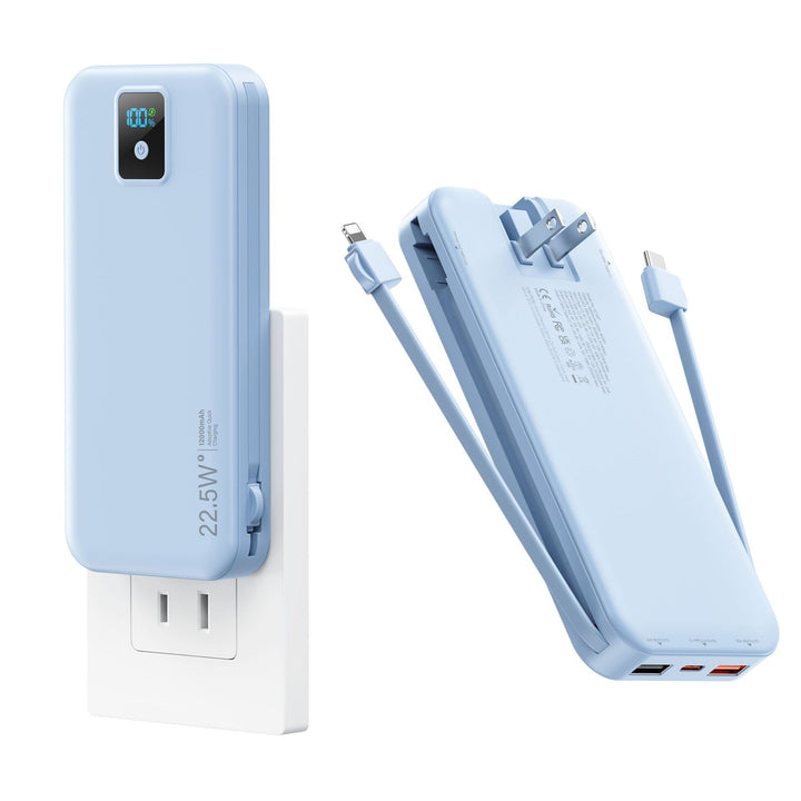 Power bank with digital LCD display and integrated charger Bowlift