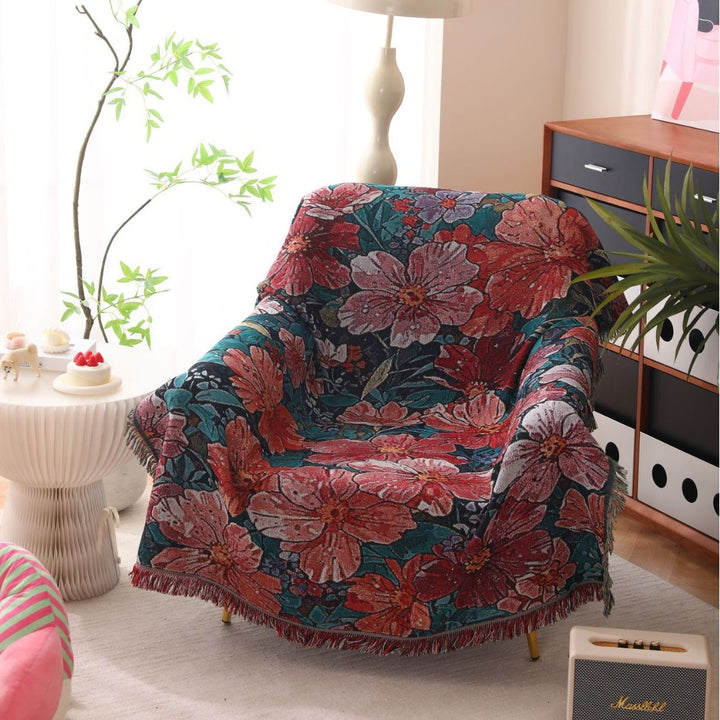 Floral Print Woven Throw Blanket