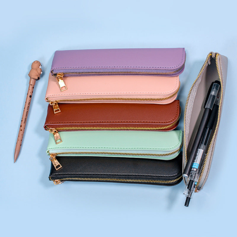 Premium Leather Zippered Pencil Case Bowlift