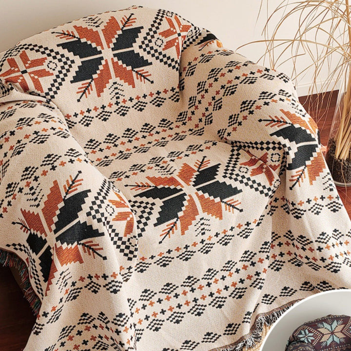 Waffle Weave Cotton-Linen Fringe Sofa Throw Blanket Bowlift