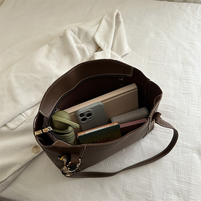 Stylish Tote Handbag with Decorative Scarf