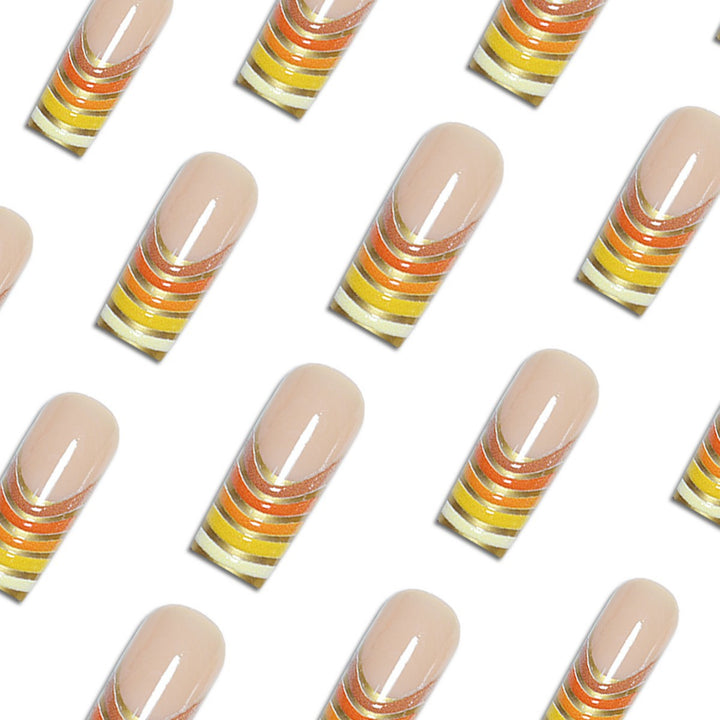 Striped French Tip Press-On Nails Bowlift