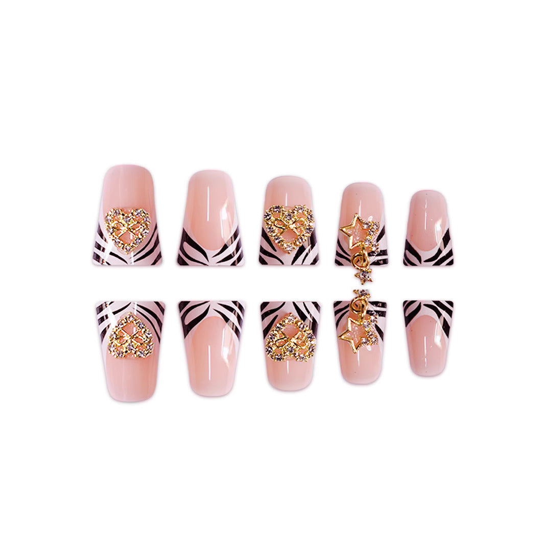 Decorative Rhinestone and Zebra Pattern Press-On Nails Bowlift