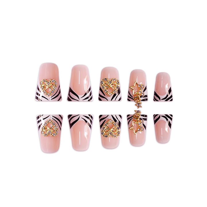 Decorative Rhinestone and Zebra Pattern Press-On Nails Bowlift