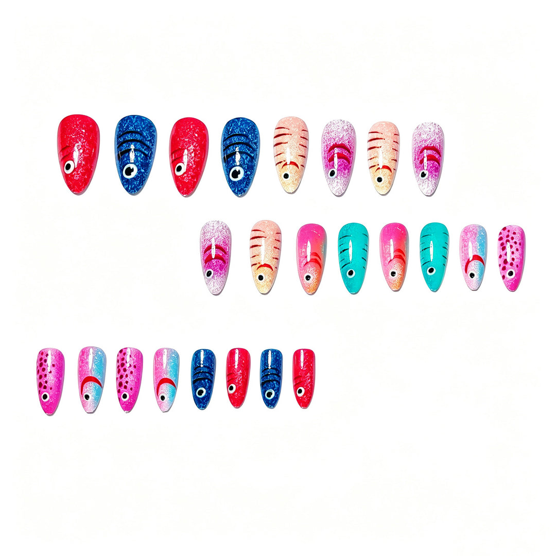 Creative artificial nails with cheerful fish design Bowlift