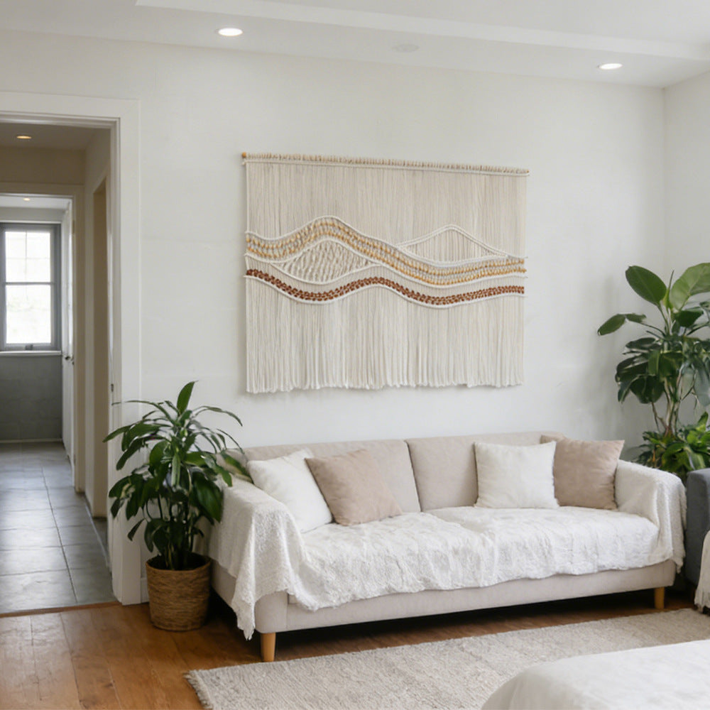 Artistic macramé wall hanging with elegant wave patterns