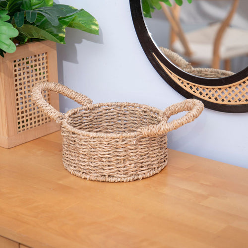 Handwoven Round Storage Basket Bowlift