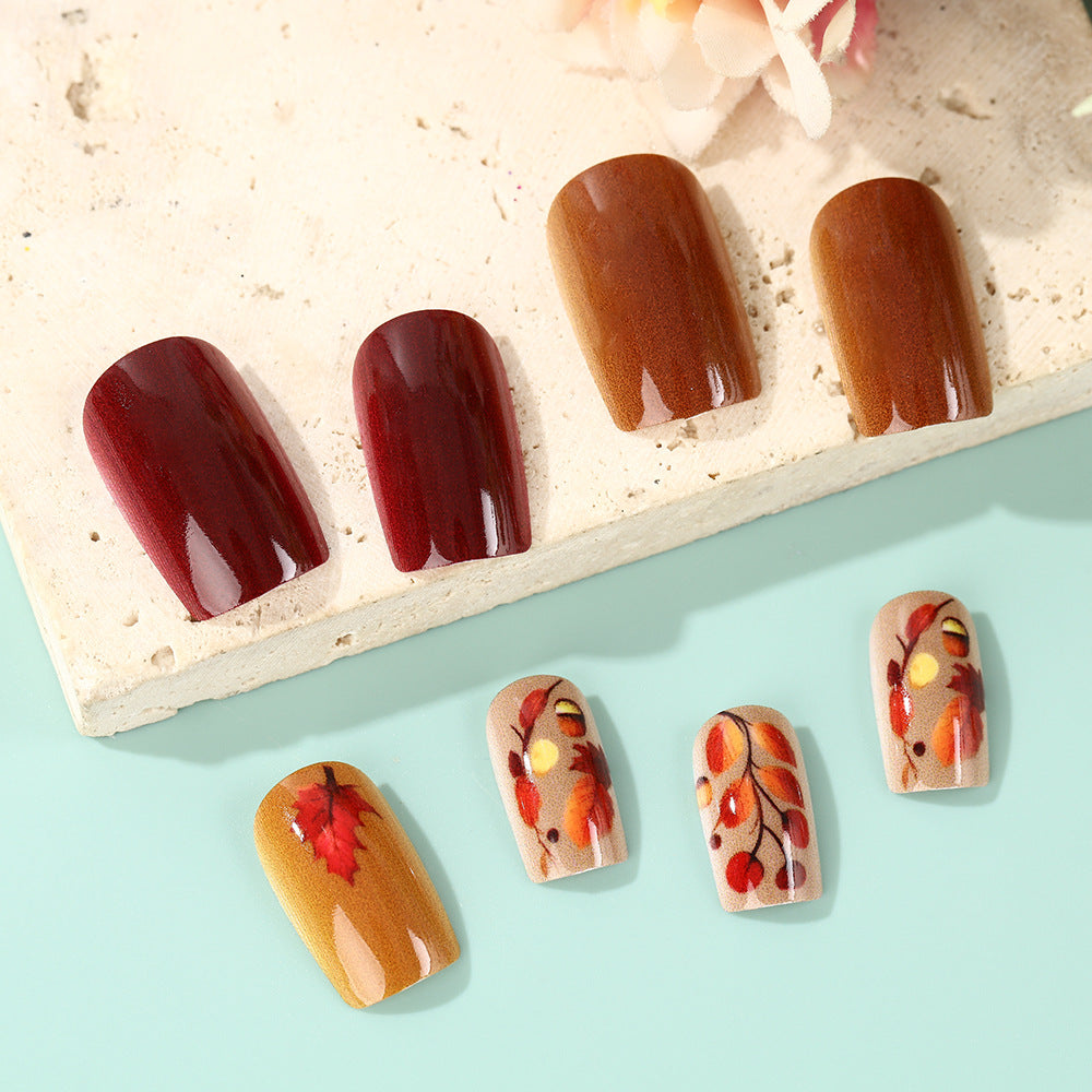 Artificial Nail Set with Natural Autumn Design Bowlift