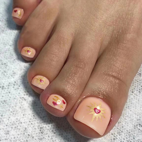 Artistic toenail art with heart and flower design Bowlift