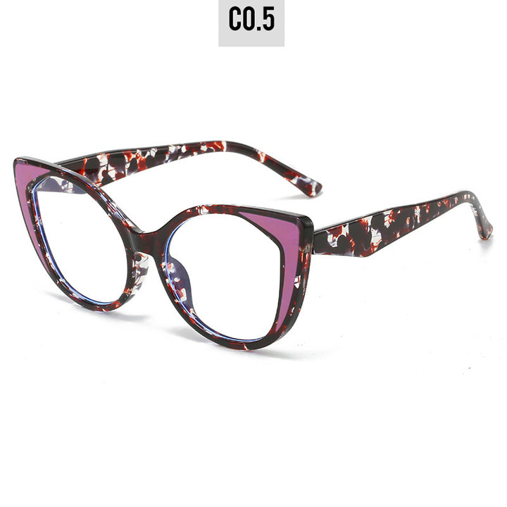 Women's Cat-Eye Glasses with Floral Design and Adjustable Nose Bridge Bowlift