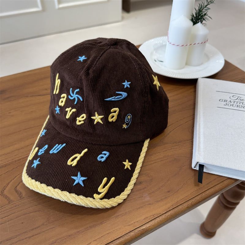 Women's Embroidered Corduroy Baseball Cap Bowlift