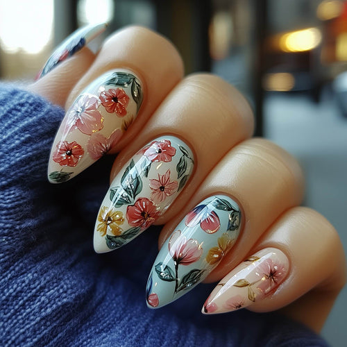 Floral Stiletto Press-On Nails Bowlift