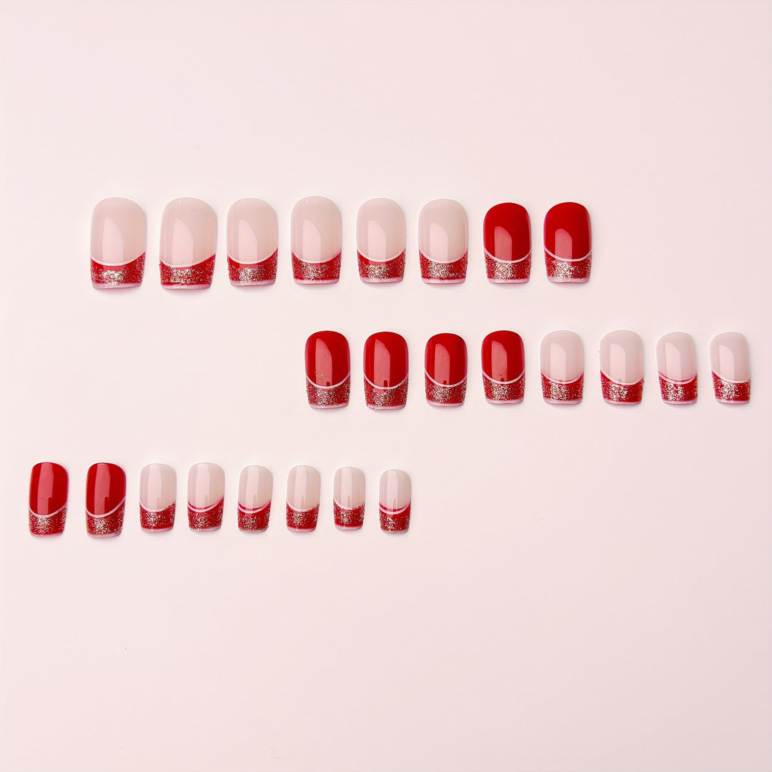 Artificial nails in elegant glitter French design Bowlift