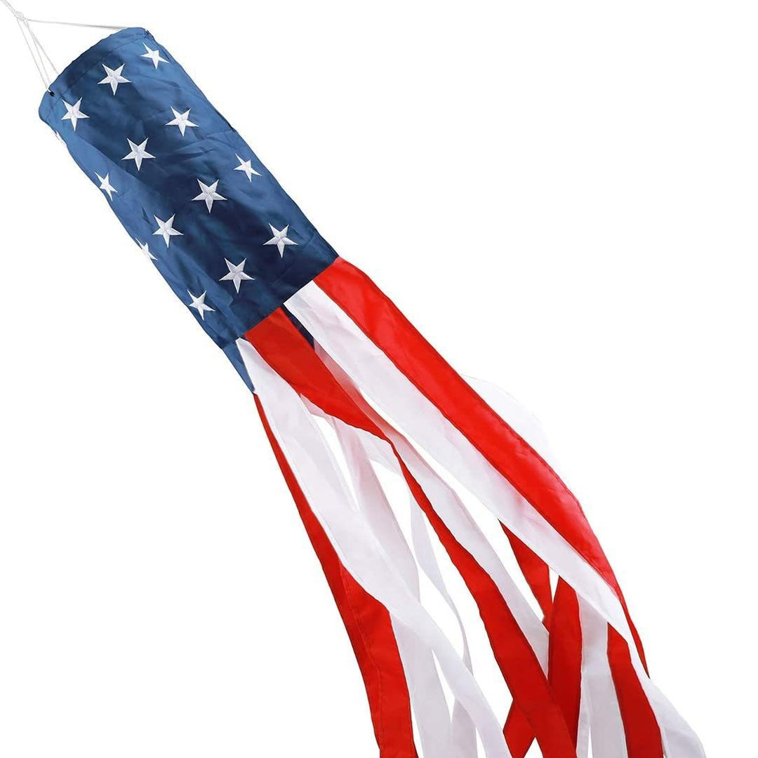 Unisex nan patriotic American flag windsock with long trailing streamers and reinforced hanging loop Bowlift