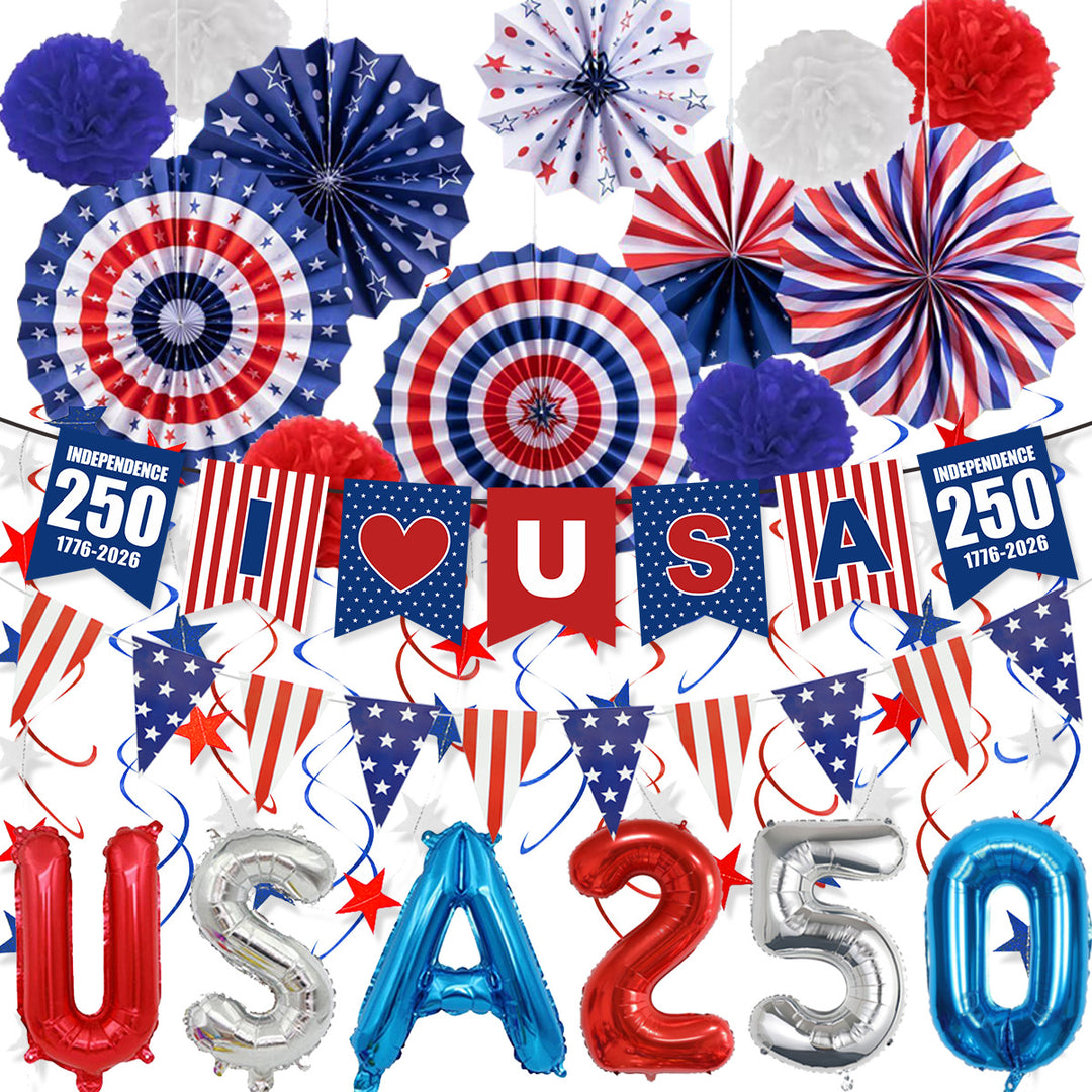 Unisex decorative pennant chain made of weatherproof polyester with star-and-stripe motif and robust attachment tape Bowlift