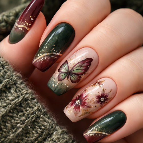 Artificial nails with elaborate butterfly and flower designs Bowlift