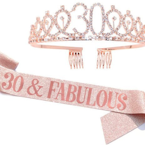 Girl Glittering Birthday Crown and Sash Set Bowlift