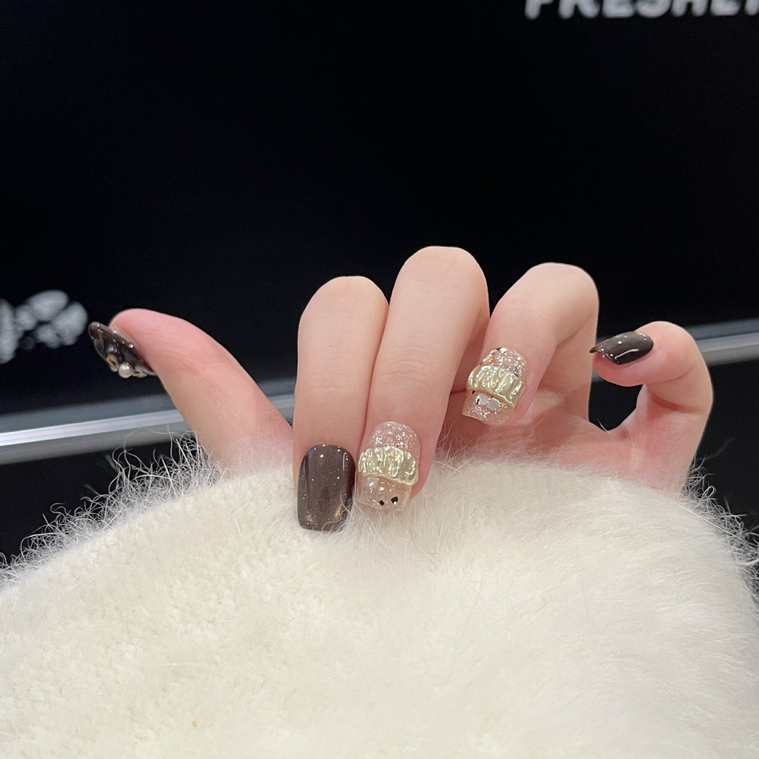 Decorative Press-On Nail Art Set with Chic Textured Accents Bowlift