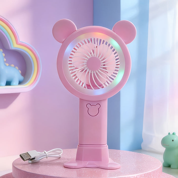 Women’s Portable USB Hand Fan with LED Lights and Creative Design Bowlift