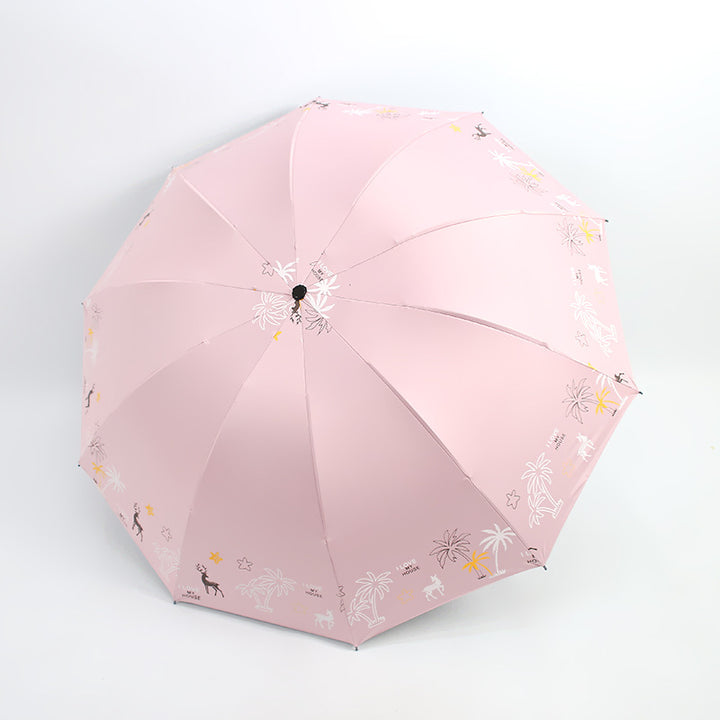 Women's Folding Umbrella with Animal Print Bowlift