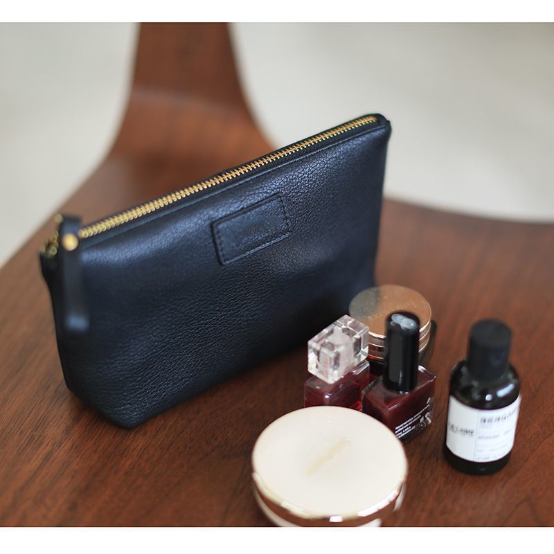 Textured Leather Zip Cosmetic Pouch Bowlift