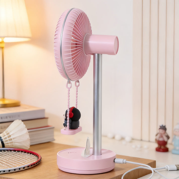 Ladies Portable Table Fan with Toy Penguin Design Bowlift