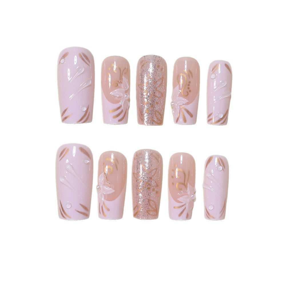 Decorative Long Press-On Nail Art Set Bowlift