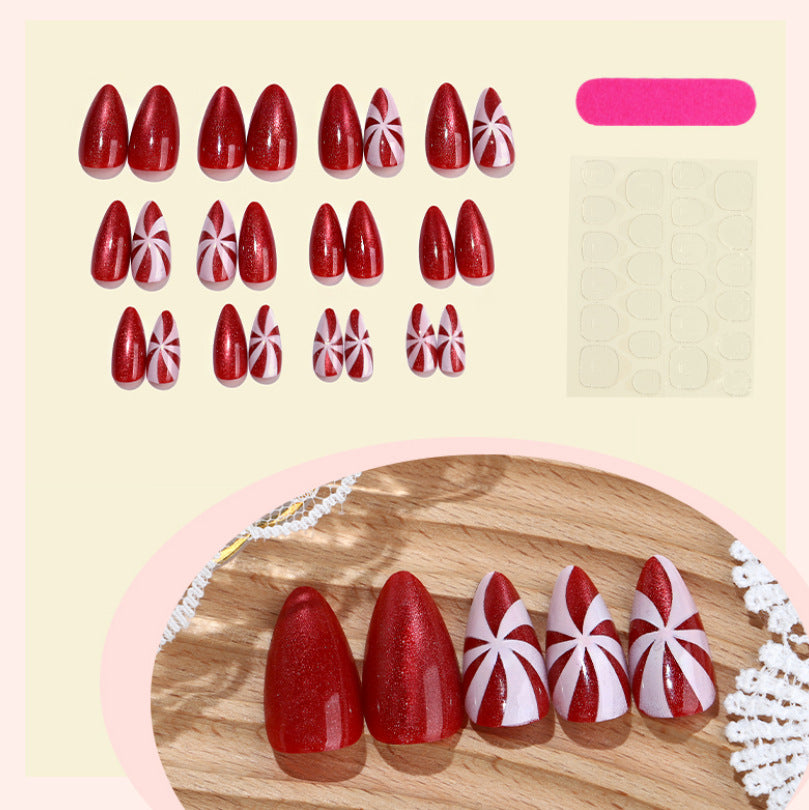 Art nail set with festive candy cane design Bowlift