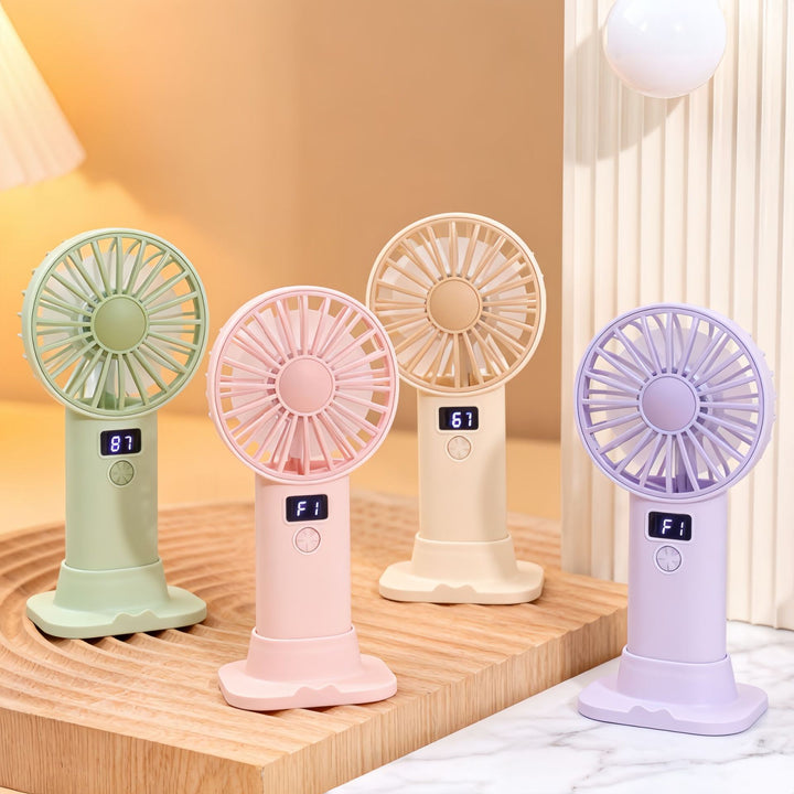 Unisex compact USB battery hand fan with LCD display and three-speed Bowlift