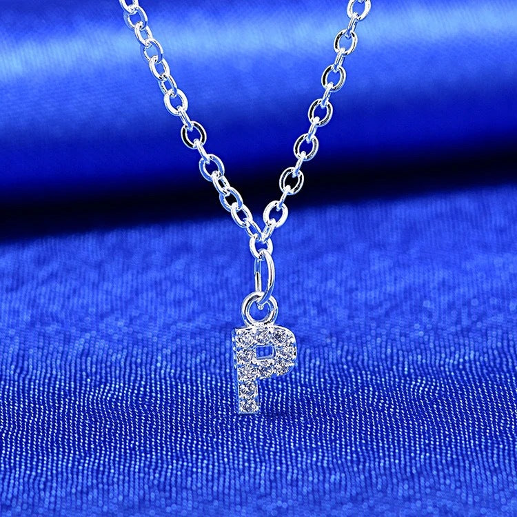 Dainty Pavé Cubic Zirconia Initial A Pendant Necklace Silver-Tone Chain Bowlift