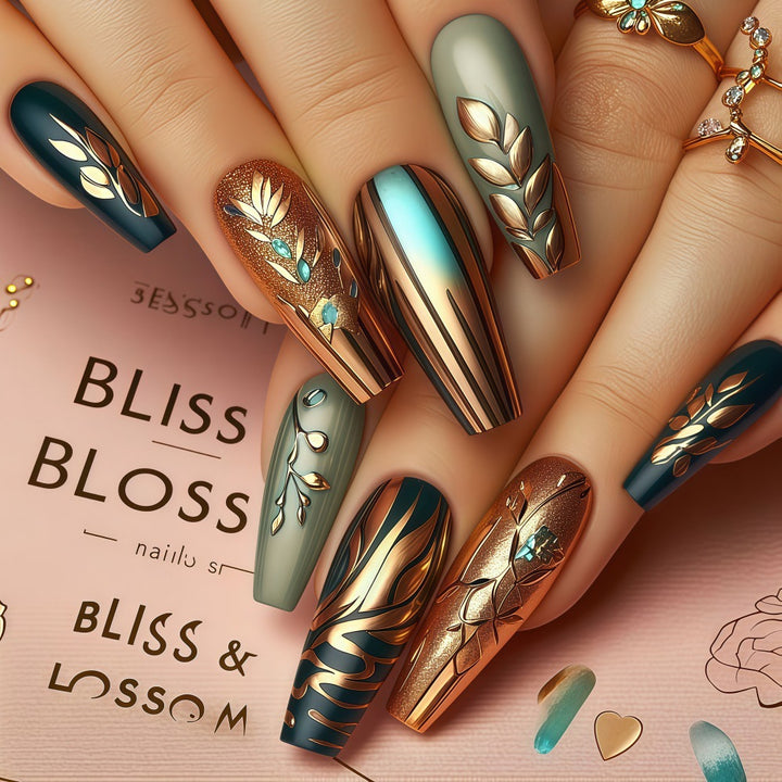 Creative artificial nails with elegant leaf design Bowlift